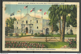USA Texas Under Six Flags Showing Alamo San Antonio Colored Post Card Weiner News Company Unused - San Antonio