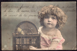 Argentina - 1904 - Children - Colorized - Little Girl Holding A Birdcage - Portraits