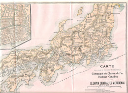 Carte De La Ligne De Transport à Vapeur Du Japon Central Par La Cie Du Chemin De Fer Pacifique Canadien Japan Railway - Geographische Kaarten