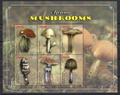 Liberia Block 6v 2011 African Mushrooms Mushroom Fungi Amanita Boletus MNH - Liberia