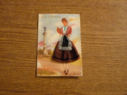 Carte Brodée "La Bordelaise" - Jeune Femme Tenue Brodé/Tissu- 10,5x15cm Env. - Embroidered