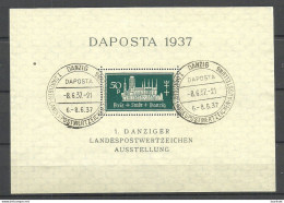 Germany Deutschland DANZIG 1937 S/S Block Michel 1 O Special Cancel Sonderstempel Daposta Exhibition - Gebraucht