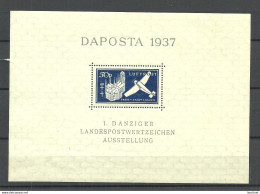 Germany Deutschland DANZIG 1937 S/S Block Michel 2 MNH/MH /stamps Are MNH/**) Luftpost Air Mail Air Plane - Ungebraucht