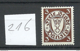 Germany Deutschland DANZIG 1924 Michel 216 * - Neufs