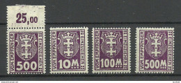 Deutschland DANZIG Gdansk 1921/1923, 4 Portomarken Postage Due * - Strafport