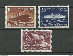Germany Deutschland DANZIG 1938 Michel 285 & 287 - 288 MNH Ships Schiffe - Bateaux