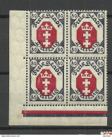 Deutschland DANZIG 1935 Michel 250 MNH As 4-Block Abart ERROR Variety Shifted Red Print - Ungebraucht