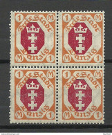 Deutschland DANZIG 1921 Michel 83 As 4-Block MNH Abart ERROR Variety Fehlender Netzunterdruck Missing Net Underprint - Neufs