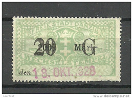Deutschland DANZIG Gdansk 1928 Stempelmarke Documentary Wechselstempel O - Autres & Non Classés