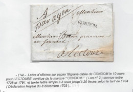 GERS   Lettre Marque  Postale CONDOM  1746 - 1701-1800: Precursores XVIII