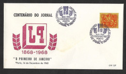 Portugal Centenaire Journal Primeiro De Janeiro Cachet Commemoratif Porto 1968 Cent Newspaper Press Postmark - Postal Logo & Postmarks