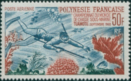 French Polynesia 1965 Sc#C37,SG48 50f Skindiver With Harpoon MLH - Andere & Zonder Classificatie