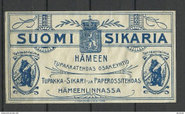 FINLAND - Old TOBACCO Cigar Cigarre Package Label Hämeenlinna Suomi Sikaria - Other & Unclassified