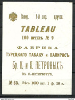 IMPERIAL RUSSIA - TOBACCO Cigarette Package Label - TABLEAU - Petroff St. Petersbourg - Andere & Zonder Classificatie