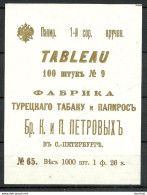 IMPERIAL RUSSIA - TOBACCO Cigarette Package Label - TABLEAU - Petroff St. Petersbourg - Other & Unclassified