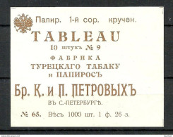 IMPERIAL RUSSIA - TOBACCO Cigarette Package Label - TABLEAU - Petroff St. Petersbourg - Andere & Zonder Classificatie