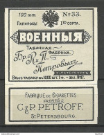 IMPERIAL RUSSIA Cigarette TOBACCO Package Label – VOENNÕJA - Petroff St. Petersbourg - Sonstige & Ohne Zuordnung
