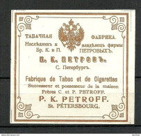 IMPERIAL RUSSIA TOBACCO Package Label Petroff St. Petersbourg - Other & Unclassified