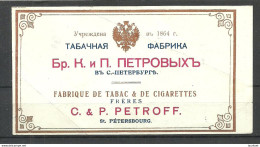 IMPERIAL RUSSIA TOBACCO Package Label Petroff St. Petersbourg - Sonstige & Ohne Zuordnung