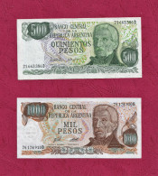 Argentina, 1977-1982-  500 & 1000 Pesos. Grla San Martin. Series D. UNC. Lot Of Two Banknotes. - Argentina