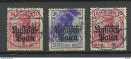 Deutsche Post In Polen Poland 1915 Michel 3 - 4 Good Cancels Incl. An Unknown Lilac Or Violet Line Cancel - Bezetting 1914-18