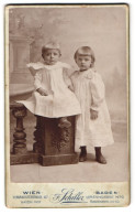 Fotografie Friedrich Schiller, Wien, Mariahilferstrsse 107, Portrait Zwei Kleine Mädchen In Weissen Kleidern  - Persone Anonimi