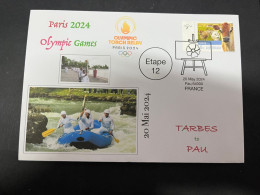20-5-2024 (5 Z 37) Paris Olympic Games 2024 - Torch Relay (Etape 12 In Pau (canoe) (20-5-2024) With OZ Cow Stamp - Estate 2024 : Parigi
