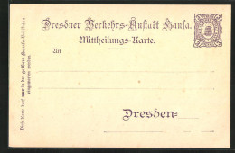 AK Dresden, Mitteilungskarte Verkehrs-Anstalt Hansa, 3 Pfg., Private Stadtpost  - Briefmarken (Abbildungen)