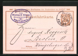 AK Packetfahrtkarte, Private Stadtpost Berlin, 2 Pfg., Stempel Baugeschäft R. Glase, Berlin  - Briefmarken (Abbildungen)
