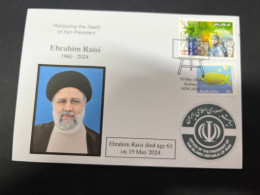 21-5-2024 (5 Z 42) Death Of Iran President Ibrahim Raisi In A Helicopter Crash (OZ + Iran COVID-19 Stamp) - Irán