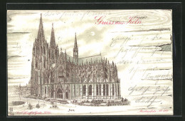 Mondschein-Lithographie Köln, Dom, Ansicht Auf Holz  - Sonstige & Ohne Zuordnung