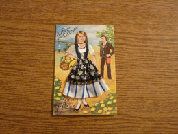 Carte Brodée "Au Pays Des Citrons - Côte D'Azur"  - Jeune Femme Costume Brodé/Tissu- 10,5x15cm Env. - Ricamate