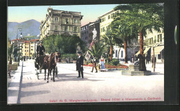 Cartolina S. Margherita Ligure, Strand Hôtel E Monumento A Garibaldi  - Andere & Zonder Classificatie