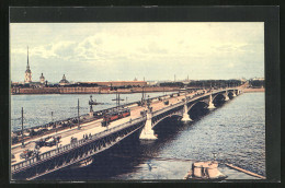 AK St.-Pétersbourg, Pont De Troitzky, Strassenbahn  - Rusia