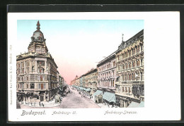 Goldfenster-AK Budapest, Andrássy-Strasse Mit Passanten  - Hungría