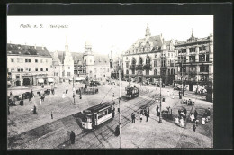 AK Halle A. S., Strassenbahn Am Marktplatz  - Tram