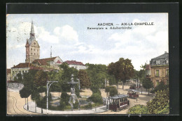 AK Aachen, Strassenbahn Am Kaiserplatz Und Adalbertkirche  - Strassenbahnen