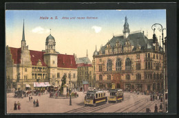 AK Halle A. S., Altes Und Neues Rathaus, Strassenbahn  - Tramways