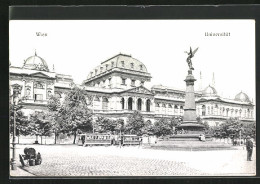 AK Wien, Universität Mit Denkmal Und Strassenbahn  - Tramways