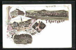 Lithographie Trautenau / Trutnov, Turnhalle, Kapellenberg Mit Parkschlösschen, Ringplatz  - Tchéquie