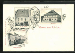 AK Pilnikau, Kirchenlaube, Rathaus, K. K. Post  - Tchéquie