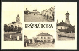 AK Krasna Hora, Kirche, Gebäudeansicht, Strassenpartie Mit Geschäft  - Tchéquie