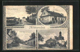 AK Neskaredice, Kostel A Skola, Obchod Josefa Bilka, Strassenpartie  - Czech Republic