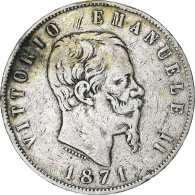 Italie, Vittorio Emanuele II, 5 Lire, 1871, Milan, Argent, TB, KM:8.3 - 1861-1878 : Vittoro Emanuele II