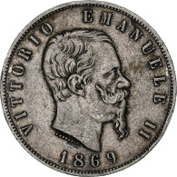 Italie, Vittorio Emanuele II, 5 Lire, 1869, Milan, Argent, TB, KM:8.3 - 1861-1878 : Vittoro Emanuele II