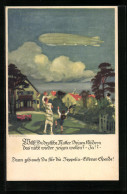 Künstler-AK Otto Amtsberg: Deutsche Mutter Mit Kindern Jubeln Dem Zeppelin Zu  - Dirigeables