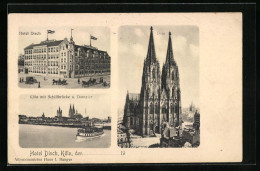 AK Köln A. Rhein, Hotel Disch, Stadtansicht Mit Schiffbrücke Und Dampfer  - Koeln