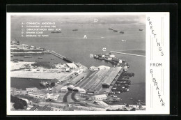 Postal Gibraltar, Commercial Anchorage, Passengers` Landing Pier, Spanish Coast, Entrance To Town, Fliegeraufnahme  - Gibilterra