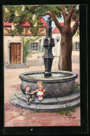 Künstler-AK Ad. Hoffmann: Am Brunnen Vor Dem Tore, Kindersoldat  - Hoffmann, Ad.