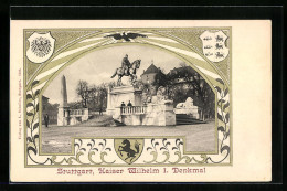 Passepartout-AK Stuttgart, Kaiser Wilhelm I. Denkmal, Stadtwappen  - Stuttgart